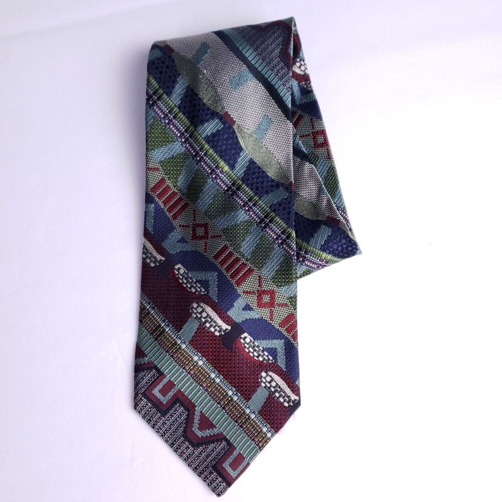 Dion Collection Silk‎ Tie Abstract Geometric Multicolor Pattern 100% Silk